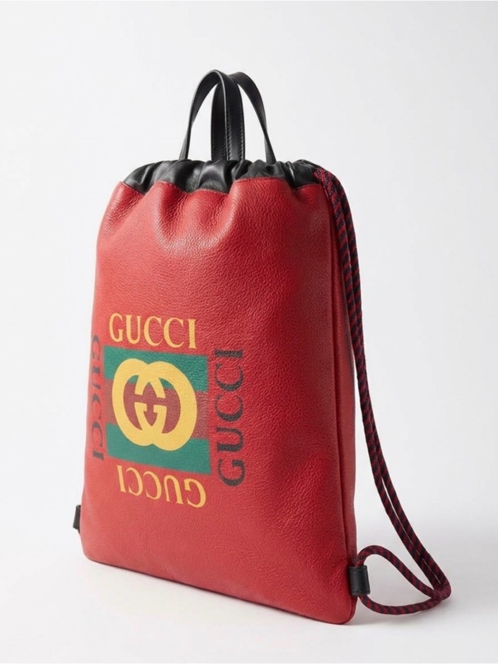 Gucci Red Leather Backpack with Yellow Logo and Green Stripe - Picture 6 of 6